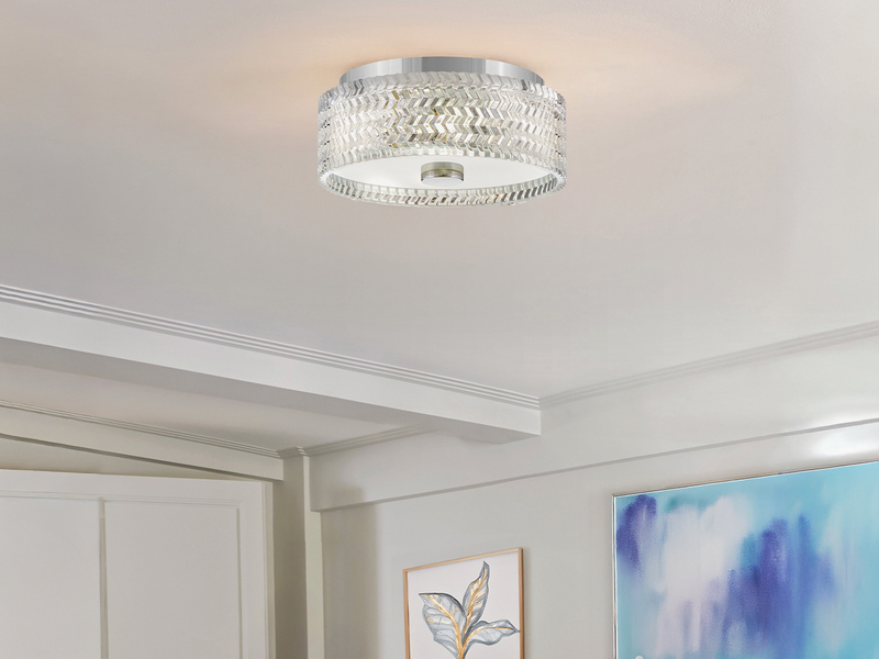 Retro LED Deckenleuchte Silber Chrom mit Chevron Glas Lampenschirm Ø 30,5cm