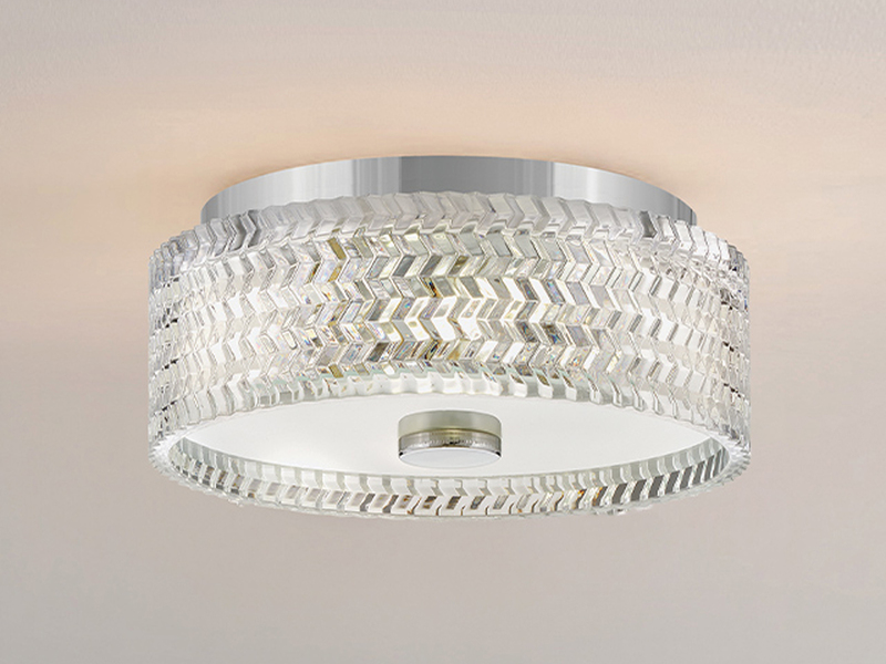 Retro LED Deckenleuchte Silber Chrom mit Chevron Glas Lampenschirm Ø 30,5cm