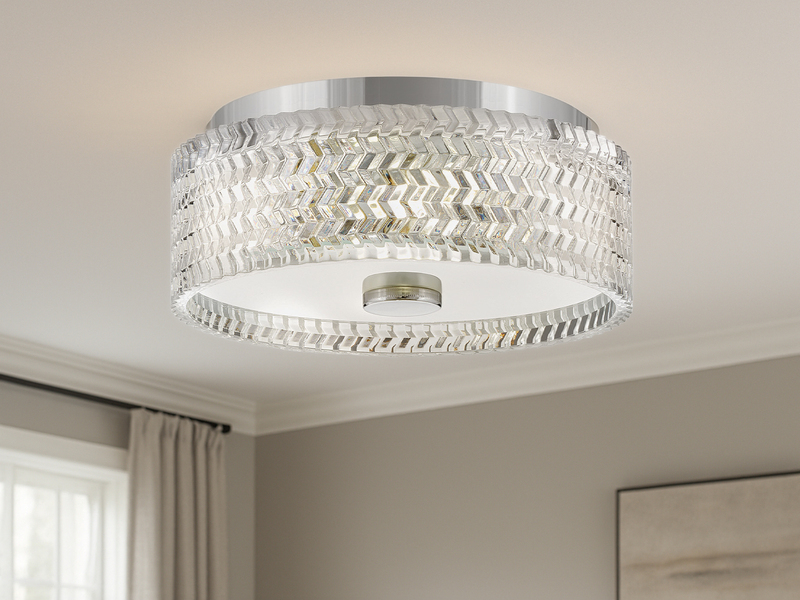 Retro LED Deckenleuchte Silber Chrom mit Chevron Glas Lampenschirm Ø 30,5cm