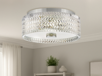 Retro LED Deckenleuchte Silber Chrom mit Chevron Glas Lampenschirm Ø 30,5cm