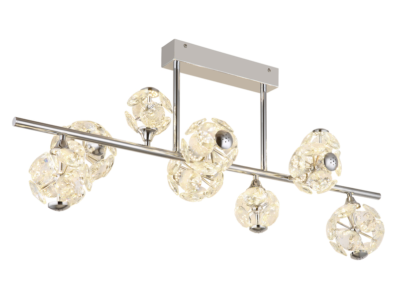 LED Deckenleuchte VIRINA 9-flammig Silber mit Kristall Glaskugeln, Breite 101cm