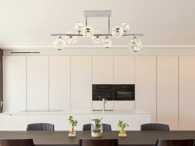 LED Deckenleuchte VIRINA 9-flammig Silber mit Kristall Glaskugeln, Breite 101cm