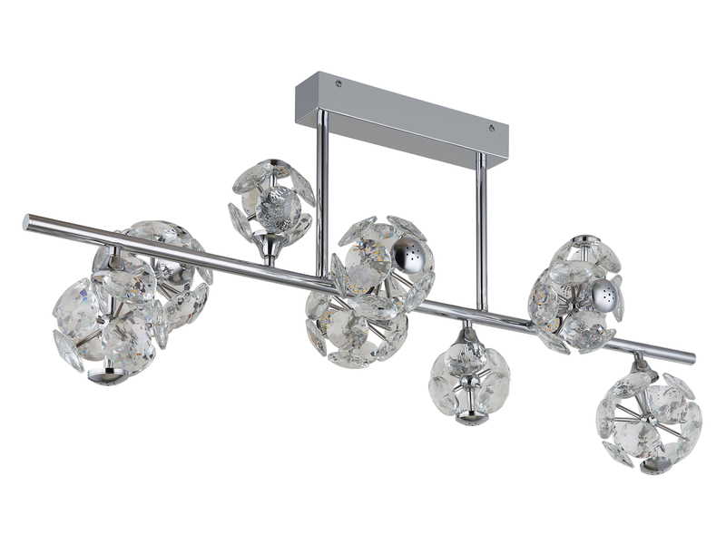 LED Deckenleuchte VIRINA 9-flammig Silber mit Kristall Glaskugeln, Breite 101cm