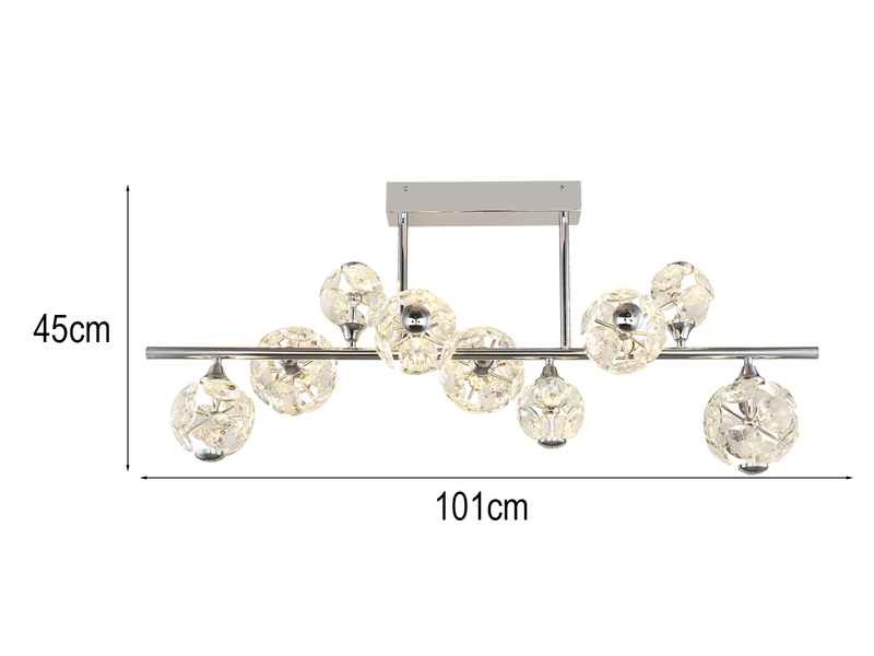 LED Deckenleuchte VIRINA 9-flammig Silber mit Kristall Glaskugeln, Breite 101cm