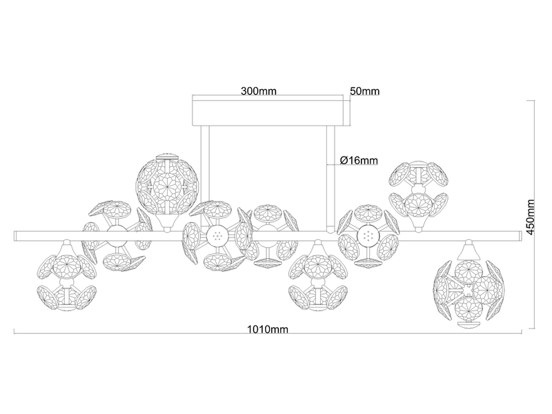 LED Deckenleuchte VIRINA 9-flammig Silber mit Kristall Glaskugeln, Breite 101cm