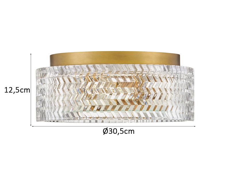 Retro LED Deckenleuchte Messing mit Chevron Glas Lampenschirm Ø 30,5cm