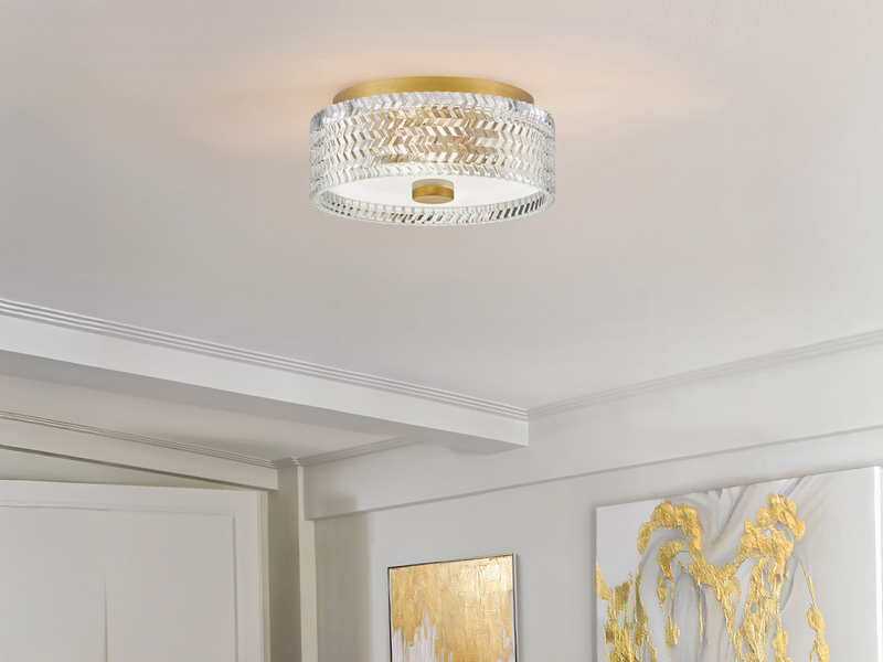 Retro LED Deckenleuchte Messing mit Chevron Glas Lampenschirm Ø 30,5cm