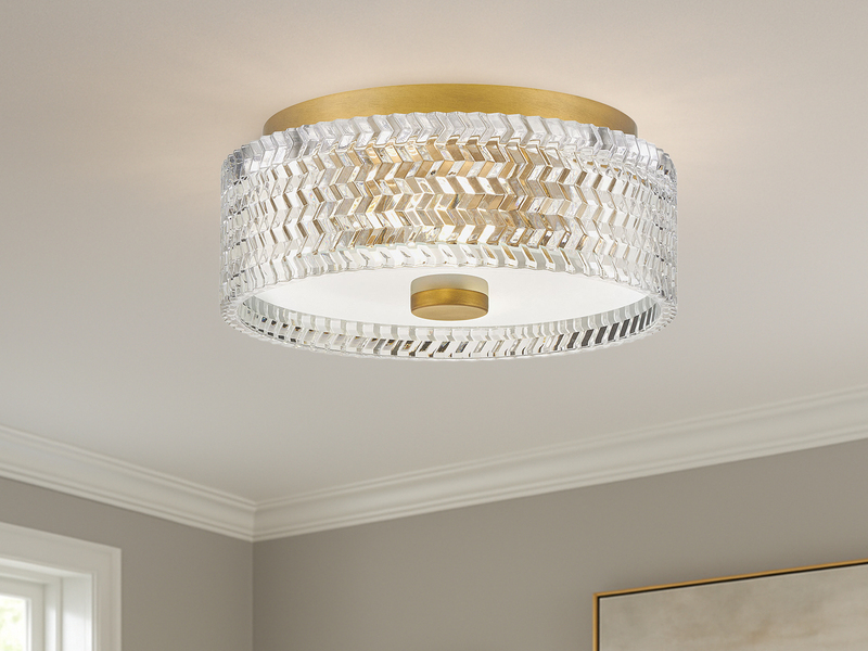 Retro LED Deckenleuchte Messing mit Chevron Glas Lampenschirm Ø 30,5cm