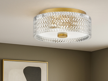 Retro LED Deckenleuchte Messing mit Chevron Glas Lampenschirm Ø 30,5cm