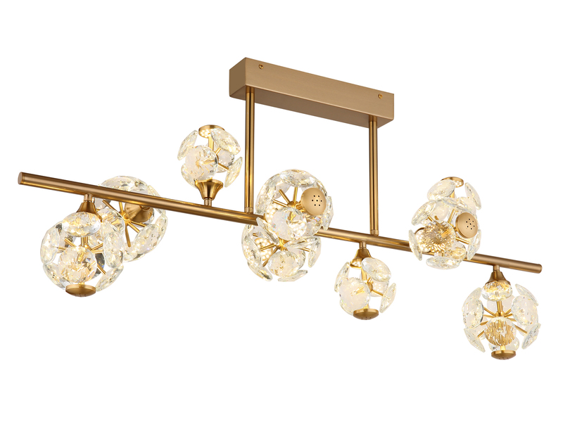 LED Deckenleuchte VIRINA 9-flammig Gold mit Kristall Glaskugeln, Breite 101cm