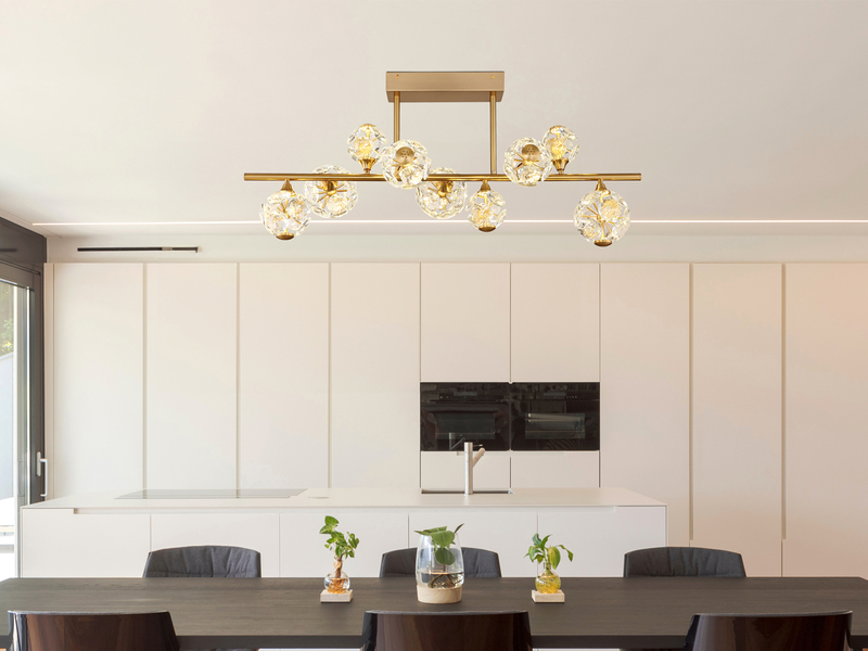 LED Deckenleuchte VIRINA 9-flammig Gold mit Kristall Glaskugeln, Breite 101cm