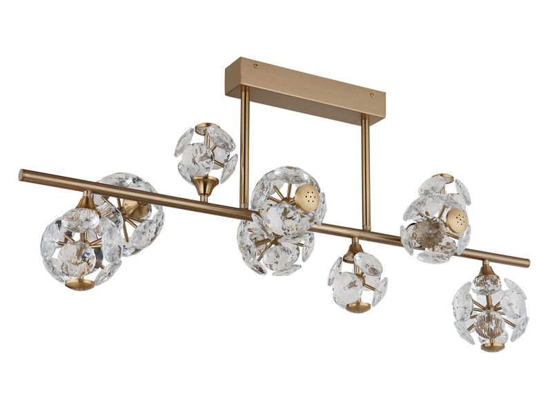 LED Deckenleuchte VIRINA 9-flammig Gold mit Kristall Glaskugeln, Breite 101cm
