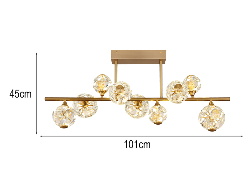 LED Deckenleuchte VIRINA 9-flammig Gold mit Kristall Glaskugeln, Breite 101cm