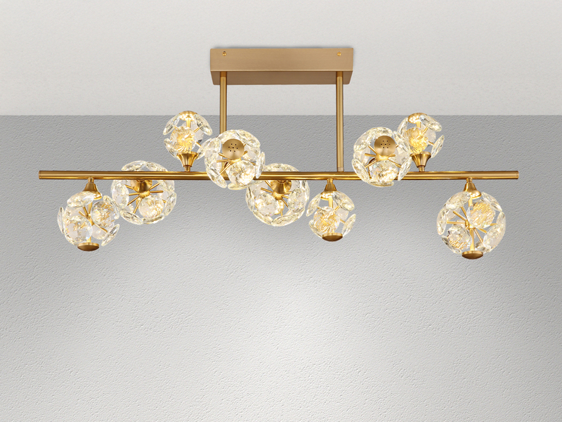 LED Deckenleuchte VIRINA 9-flammig Gold mit Kristall Glaskugeln, Breite 101cm