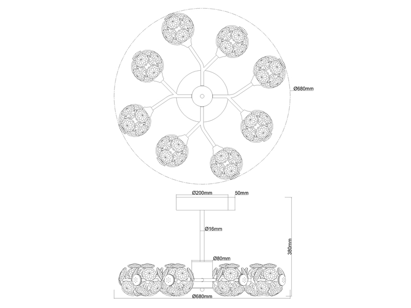 LED Deckenleuchte VIRINA 8-flammig Silber mit Kristall Glaskugeln, Ø 68cm