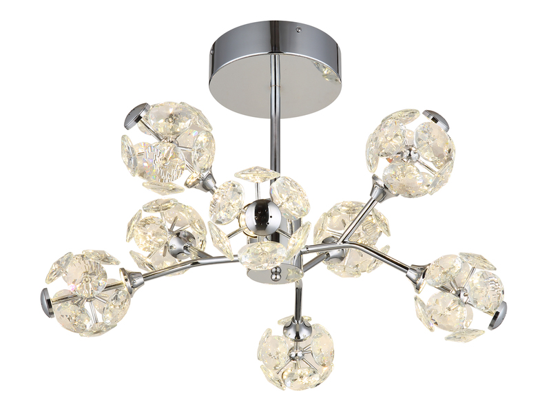 LED Deckenleuchte VIRINA 8-flammig Silber mit Kristall Glaskugeln, Ø 68cm