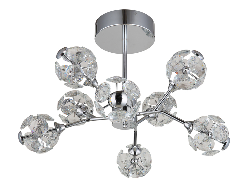 LED Deckenleuchte VIRINA 8-flammig Silber mit Kristall Glaskugeln, Ø 68cm