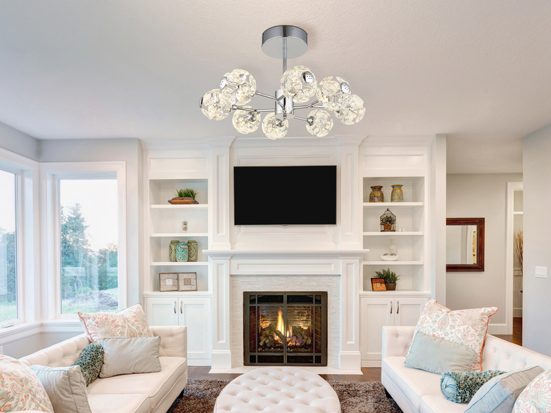 LED Deckenleuchte VIRINA 8-flammig Silber mit Kristall Glaskugeln, Ø 68cm