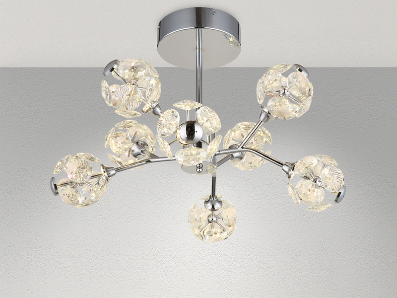 LED Deckenleuchte VIRINA 8-flammig Silber mit Kristall Glaskugeln, Ø 68cm