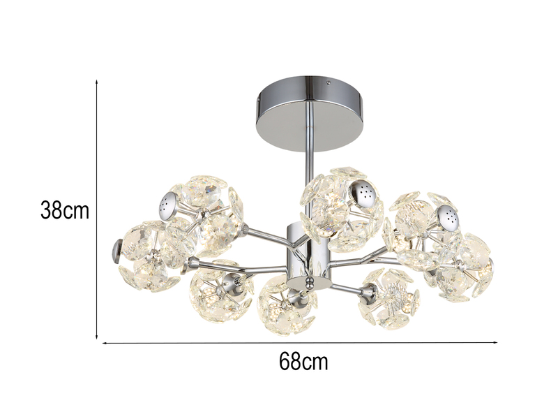 LED Deckenleuchte VIRINA 8-flammig Silber mit Kristall Glaskugeln, Ø 68cm