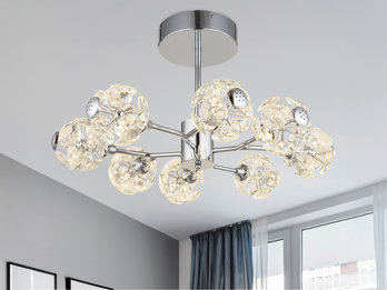 LED Deckenleuchte VIRINA 8-flammig Silber mit Kristall Glaskugeln, Ø 68cm