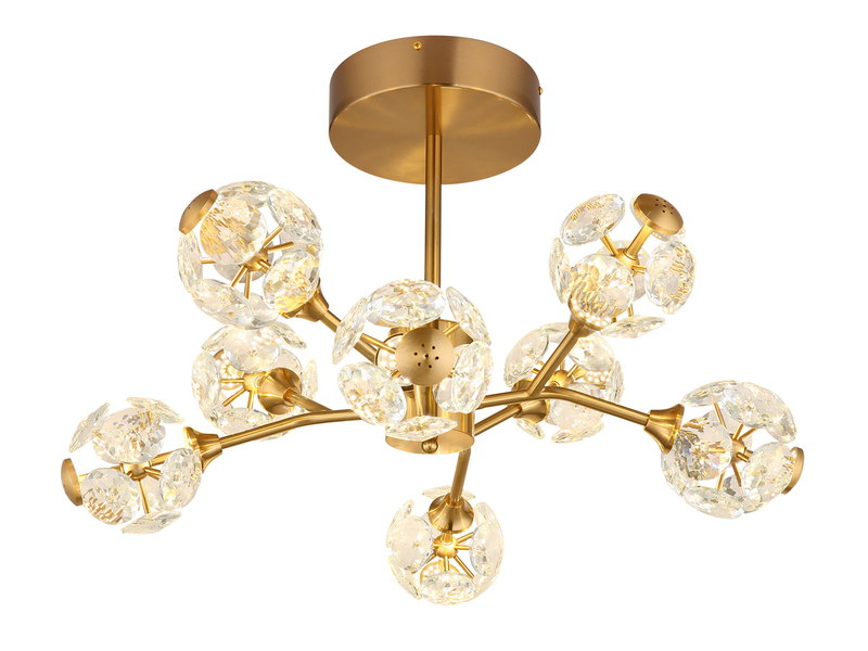 LED Deckenleuchte VIRINA 8-flammig Gold mit Kristall Glaskugeln, Ø 68cm