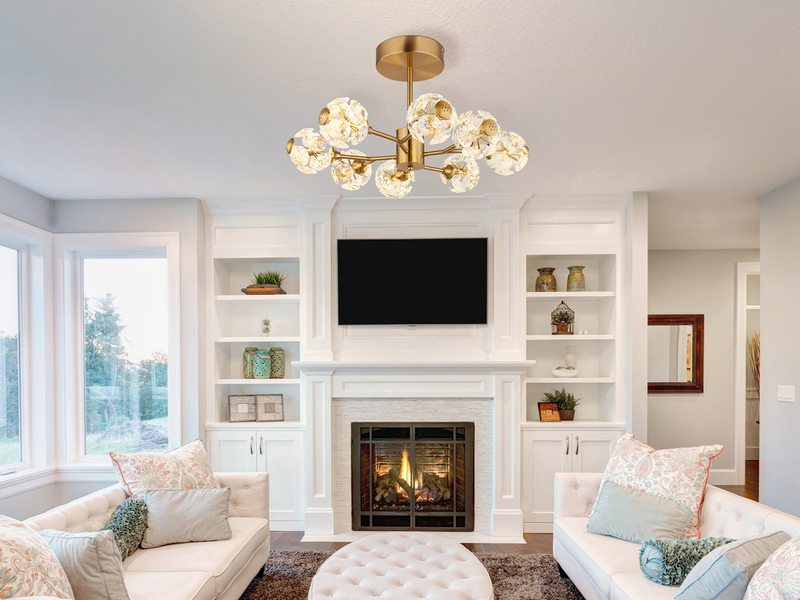 LED Deckenleuchte VIRINA 8-flammig Gold mit Kristall Glaskugeln, Ø 68cm