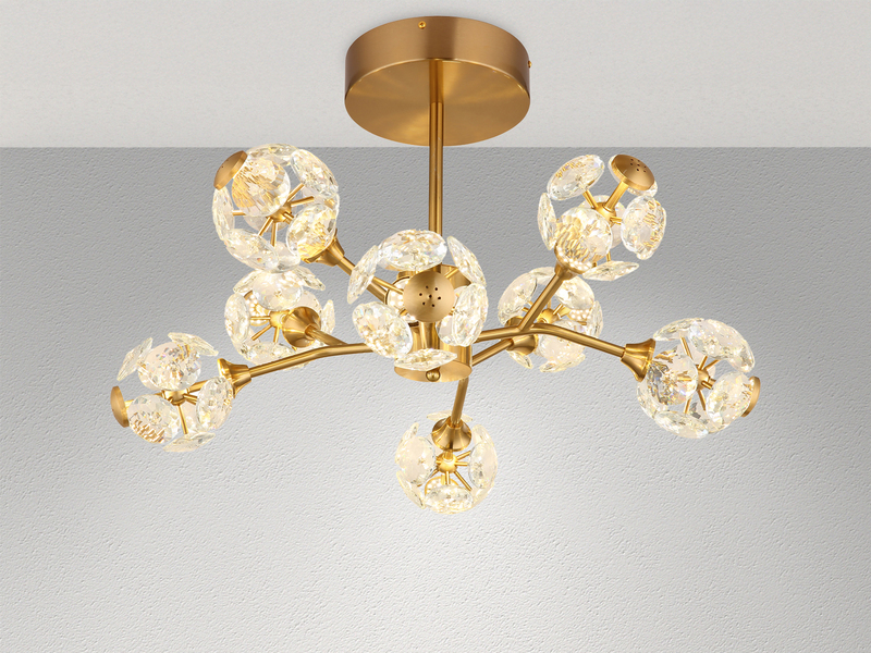 LED Deckenleuchte VIRINA 8-flammig Gold mit Kristall Glaskugeln, Ø 68cm