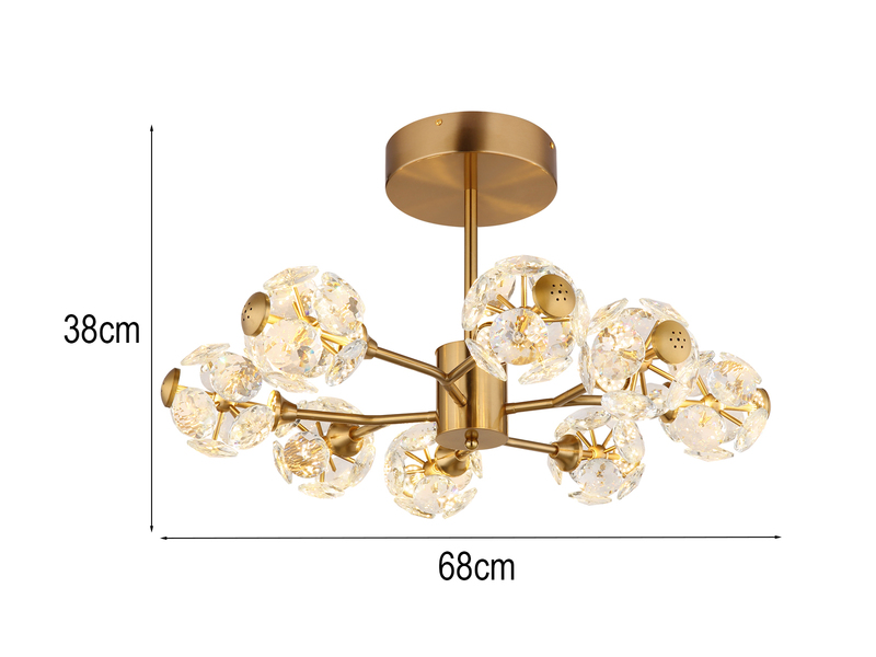 LED Deckenleuchte VIRINA 8-flammig Gold mit Kristall Glaskugeln, Ø 68cm