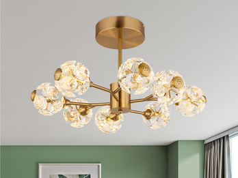 LED Deckenleuchte VIRINA 8-flammig Gold mit Kristall Glaskugeln, Ø 68cm