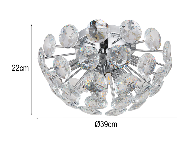 Elegante Deckenleuchte VIRINA in Silber Chrom mit K9 Kristallen, Ø 39cm