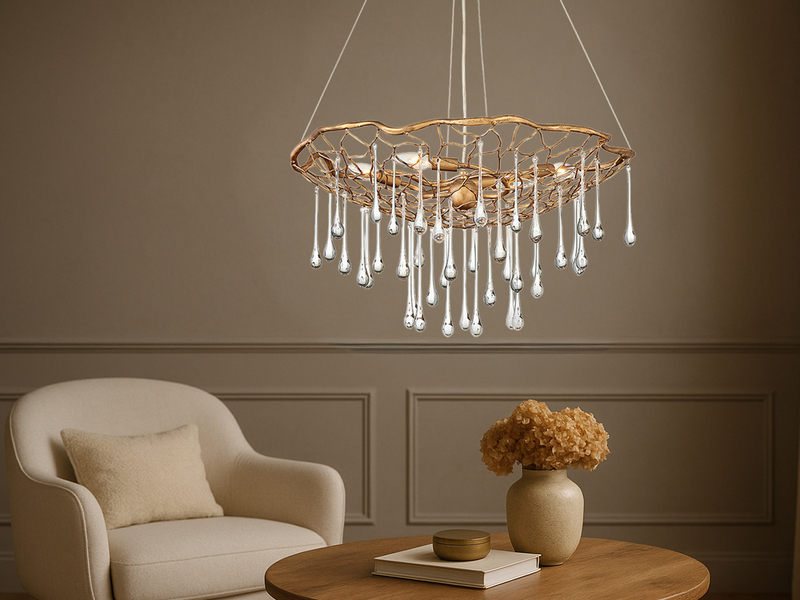 Ausgefallene LED Pendelleuchte Gold matt mit Glas Behang Ø 66cm