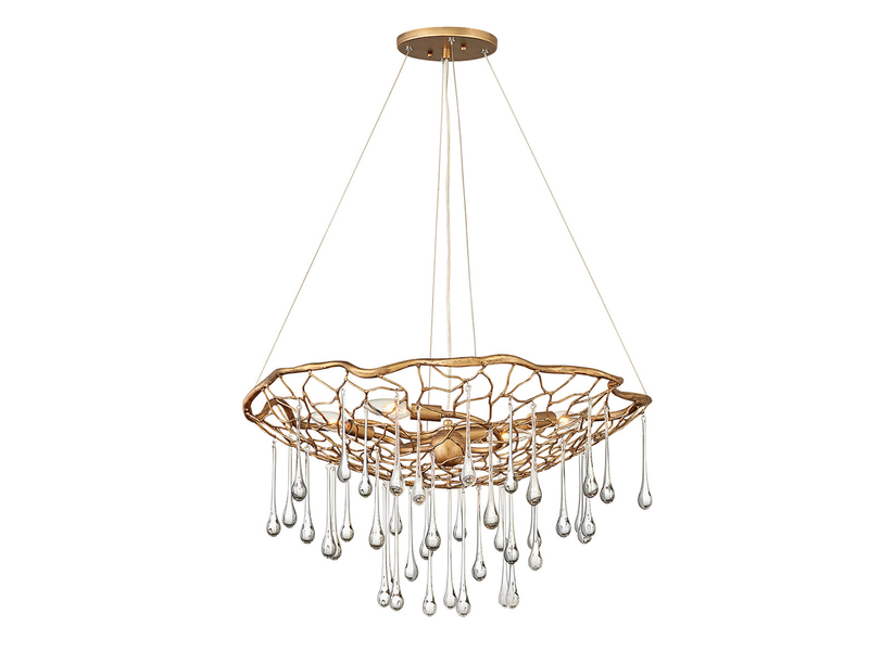 Ausgefallene LED Pendelleuchte Gold matt mit Glas Behang Ø 66cm