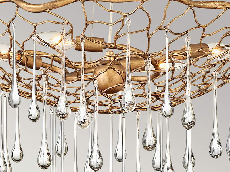 Ausgefallene LED Pendelleuchte Gold matt mit Glas Behang Ø 66cm