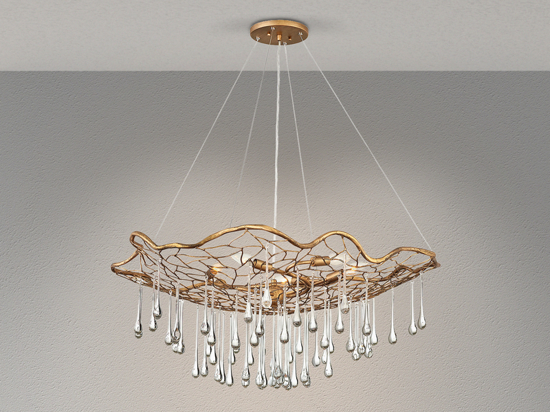 Ausgefallene LED Pendelleuchte Gold matt mit Glas Behang Ø 91cm