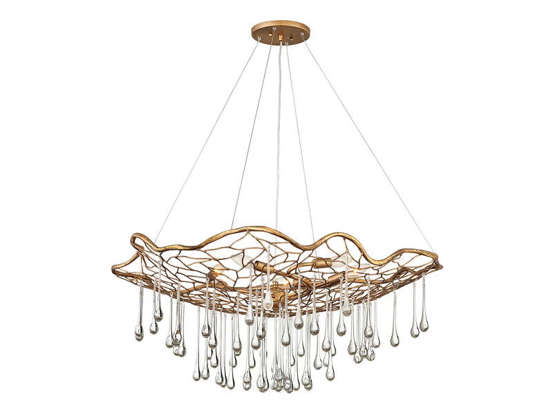 Ausgefallene LED Pendelleuchte Gold matt mit Glas Behang Ø 91cm