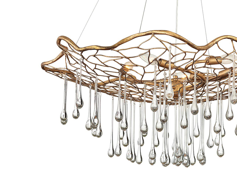 Ausgefallene LED Pendelleuchte Gold matt mit Glas Behang Ø 91cm