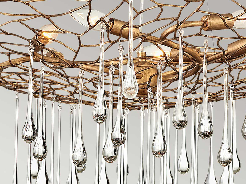 Ausgefallene LED Pendelleuchte Gold matt mit Glas Behang Ø 91cm