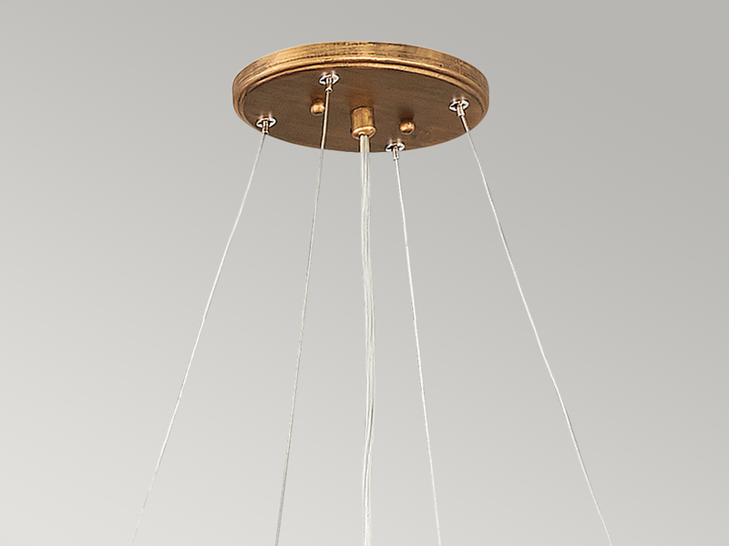 Ausgefallene große LED Pendelleuchte Gold matt mit Glas Behang, Breite 107cm