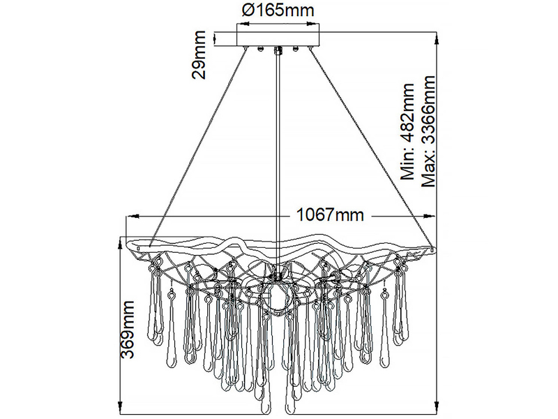 Ausgefallene große LED Pendelleuchte Gold matt mit Glas Behang, Breite 107cm