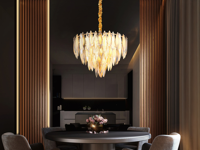 Moderner LED Kronleuchter Gold mit 3-farbigem K9 Kristall Ø 60cm