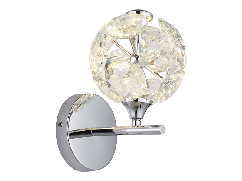 LED Wandleuchte VIRINA Silber Chrom mit Glaskugel aus K9 Kristallen, Höhe 24cm