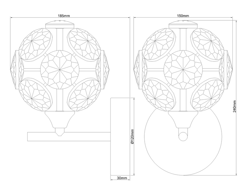 LED Wandleuchte VIRINA Silber Chrom mit Glaskugel aus K9 Kristallen, Höhe 24cm