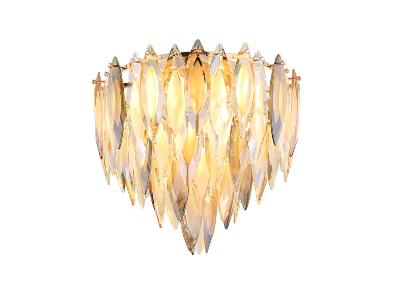 Ausgefallener LED Deckenleuchter Gold mit 3-farbigem K9 Kristall Ø 40cm