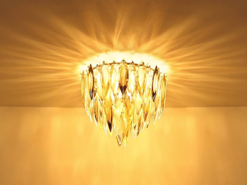 Ausgefallener LED Deckenleuchter Gold mit 3-farbigem K9 Kristall Ø 40cm