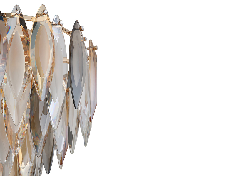 Ausgefallener LED Deckenleuchter Gold mit 3-farbigem K9 Kristall Ø 40cm