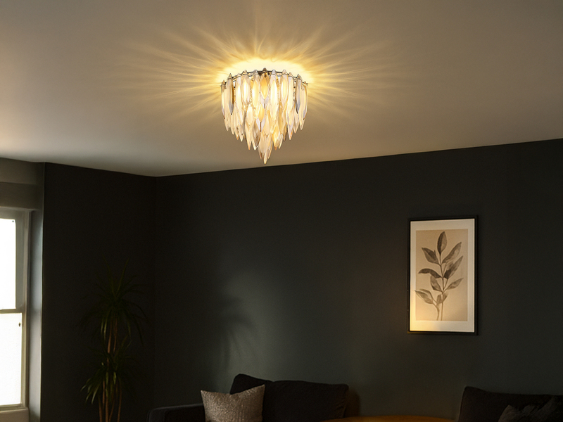 Ausgefallener LED Deckenleuchter Gold mit 3-farbigem K9 Kristall Ø 40cm