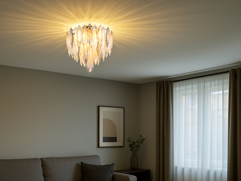 Ausgefallener LED Deckenleuchter Gold mit 3-farbigem K9 Kristall Ø 40cm