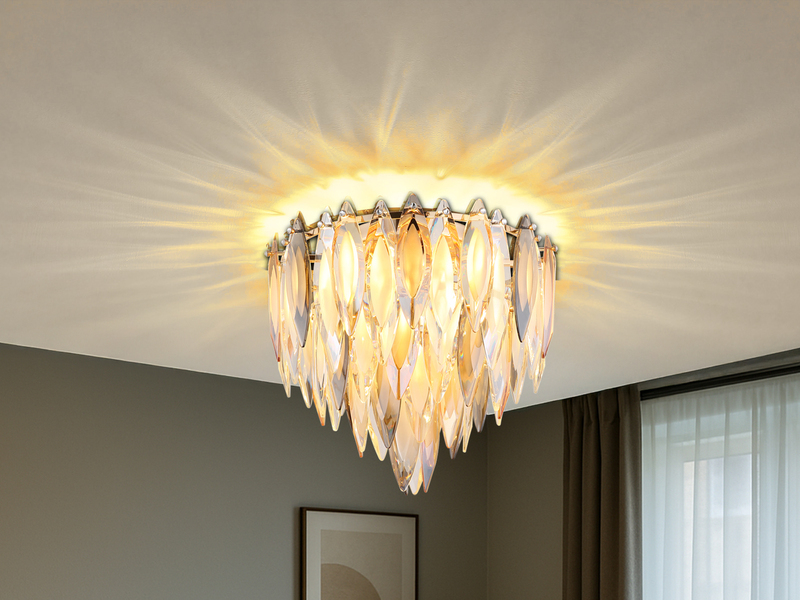 Ausgefallener LED Deckenleuchter Gold mit 3-farbigem K9 Kristall Ø 40cm