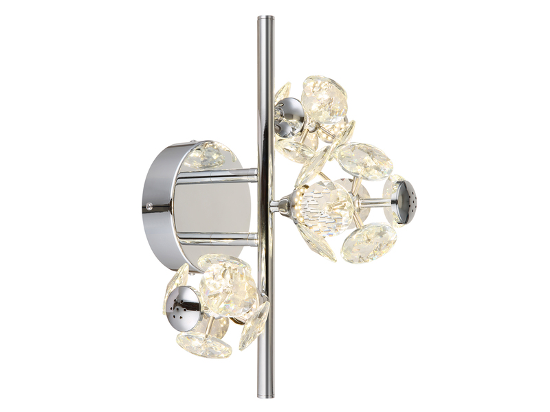 LED Wandleuchte VIRINA Silber Chrom mit Glaskugeln aus K9 Kristallen, Höhe 41cm